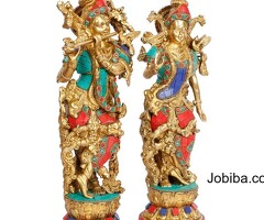 Radha Krishna Brass with Multicolor Gemstone Handwork