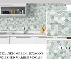 Icelandic Green Hexagon Polished Marble Mosaic-Tilesbay